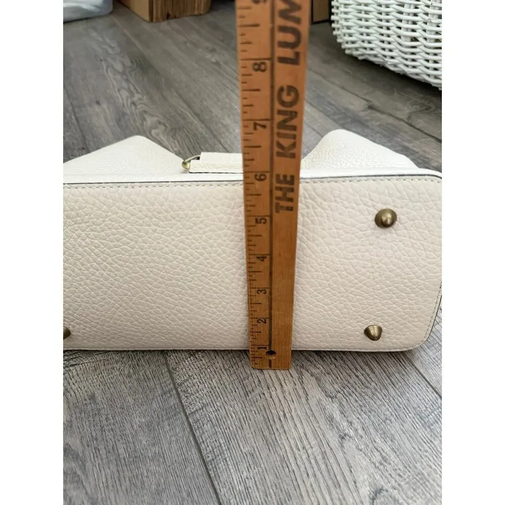Isadora Handbag White Pebbled Italian Leather Top Metal Handle Bag